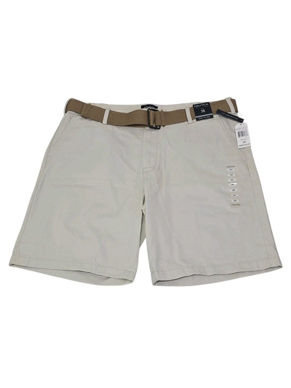 Nautica True Stone (Khaki) Shorts Classic Fit With Woven Belt Men's 38 (BC6402)